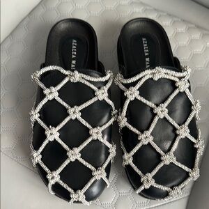 AZALEA WANG- Black Mules with Silver Embellishments